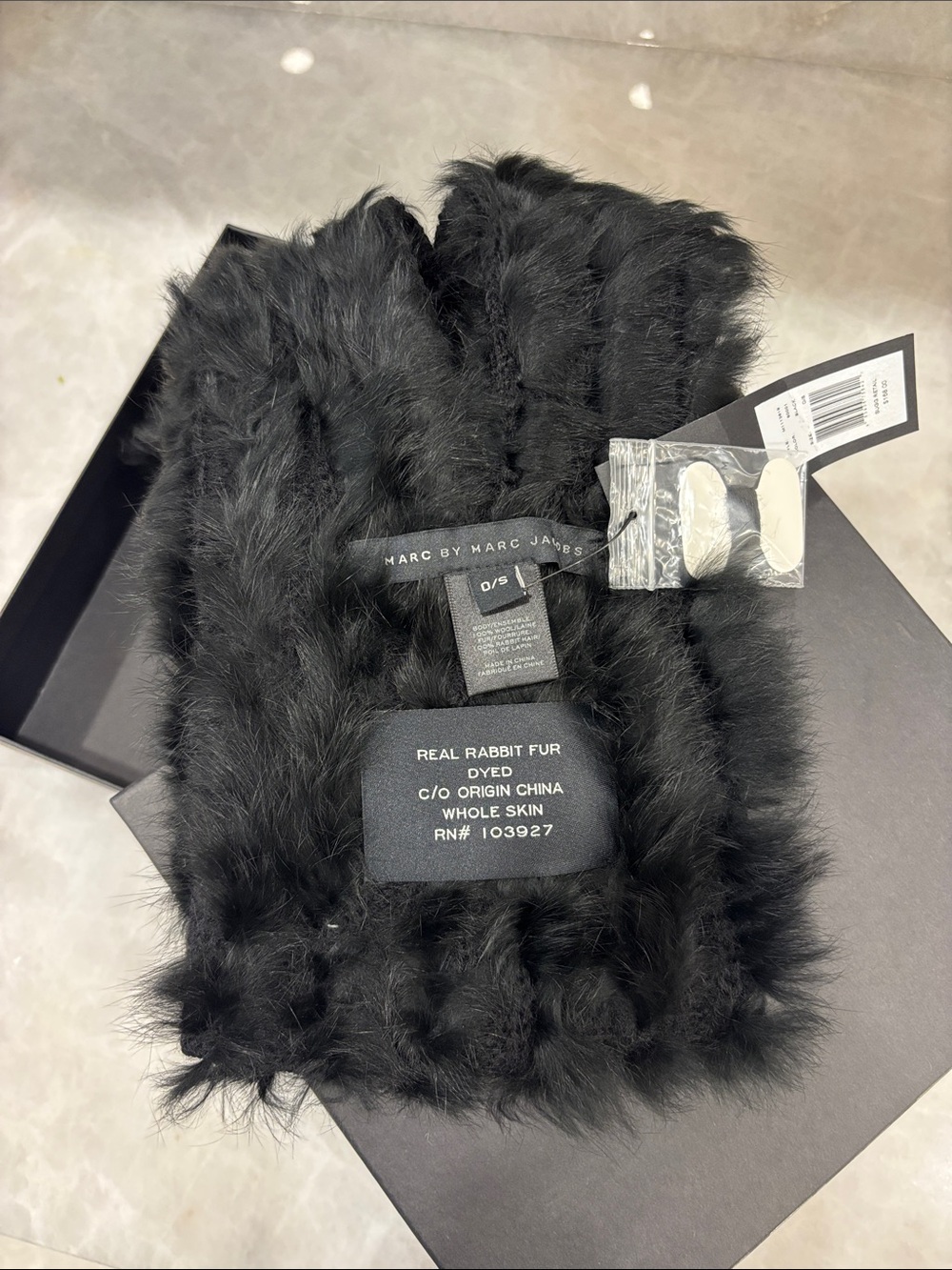 Marc by Marc Jacobs Black Real Rabbit Fur Scarf